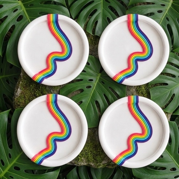 NASHY Other - Rainbow Swirl Coaster Set - Cork backing - 4 Piece Set - White